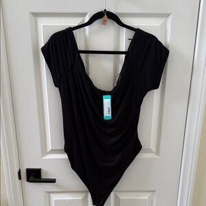 Lush Black Draped Bodysuit